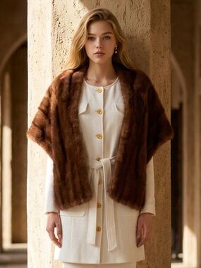Vintage Brown Mink Fur Shawl Capelet